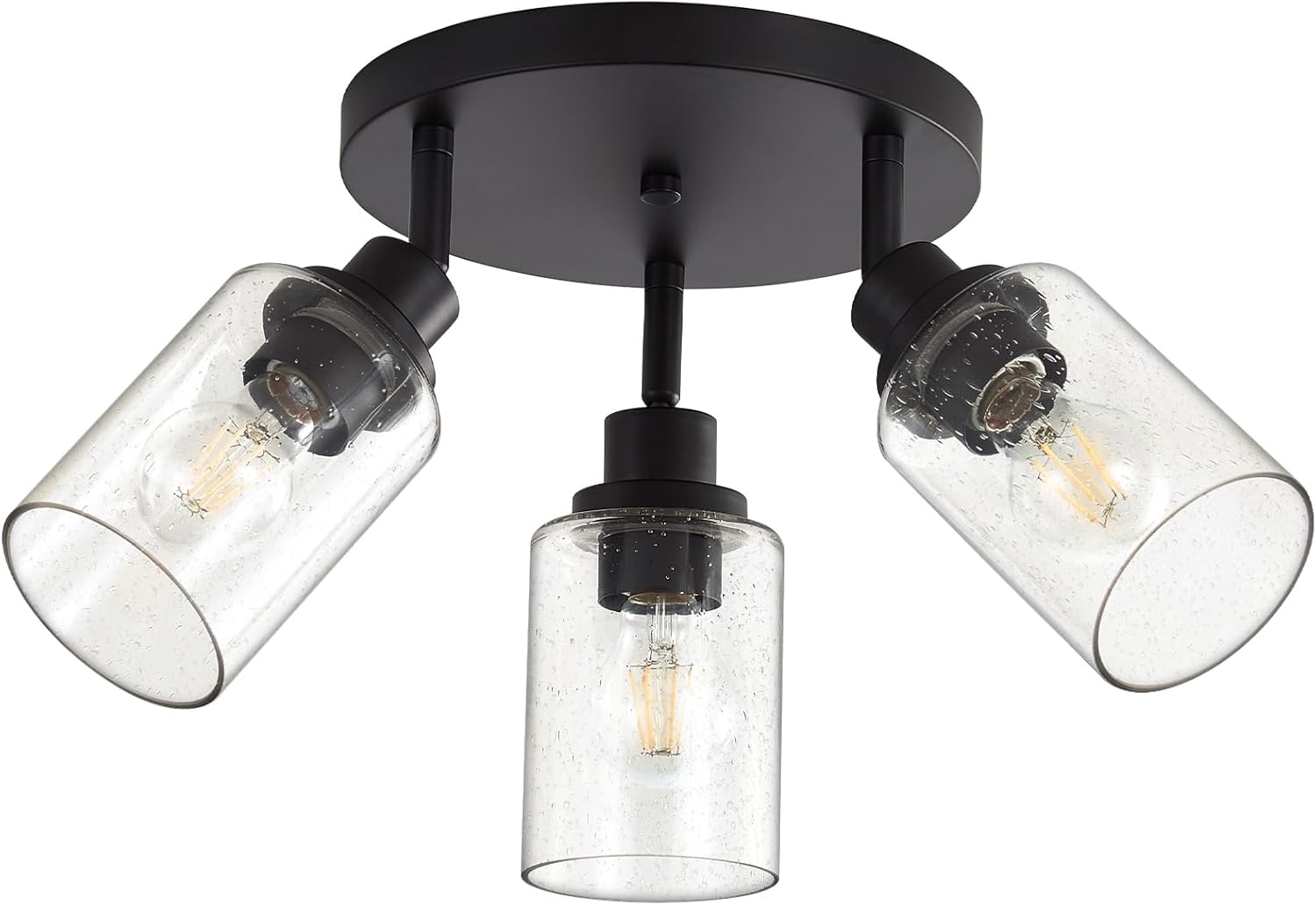 LOUSACE 3-Light Track Lighting with Rotatable Light Heads, Black Ceiling Track Lighting Fixtures with Seeded Glass Shade, Kitchen Ceiling Spotlight for Home Dining Room