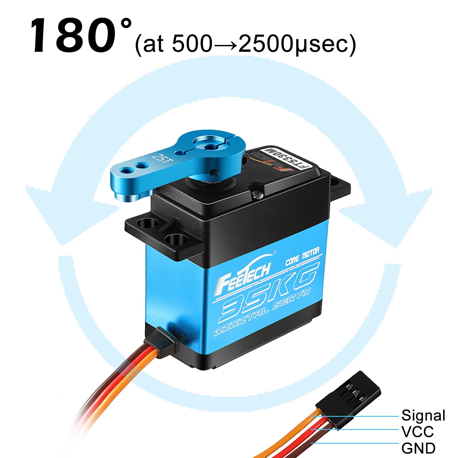 FT5330M 35KG RC Digtal Servo 180 Gradi Impermeabile Full Metal Gear High Torque Servo 25T Braccio Servo per Traxxs X4 1/8 1/10 Rc Car (FT5330M 180 °)