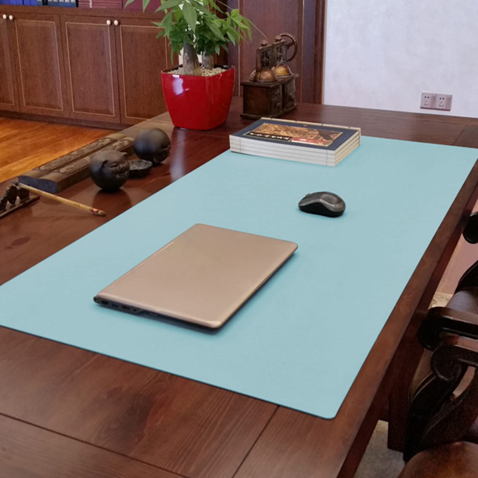 Esteso PU Cuoio Tappetino Mouse,Grande Multifunzionale Sottomano Da Ufficio Protettore Antiscivolo Ergonomico Tappetino Da Scrittoio Impermeabile Tappetino Mouse-Blu chiaro 60x90cm(24x35inch)