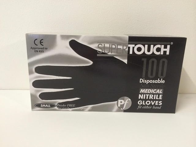 SuperTouch 100 Strong Size SMALL Black Nitrile Latex FREE Disposable Gloves Tattoo Artist Hairdresser Gardening Medical Decorator Beauty Salon