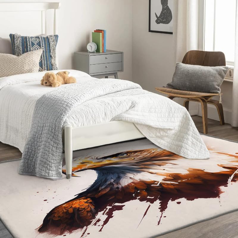 Miniatura 3 de Alfombras de águila calva para dormitorio, sala de estar, de 3 x 5 pies, lavables, antideslizantes, suaves, de pelo bajo, alfombra de área para