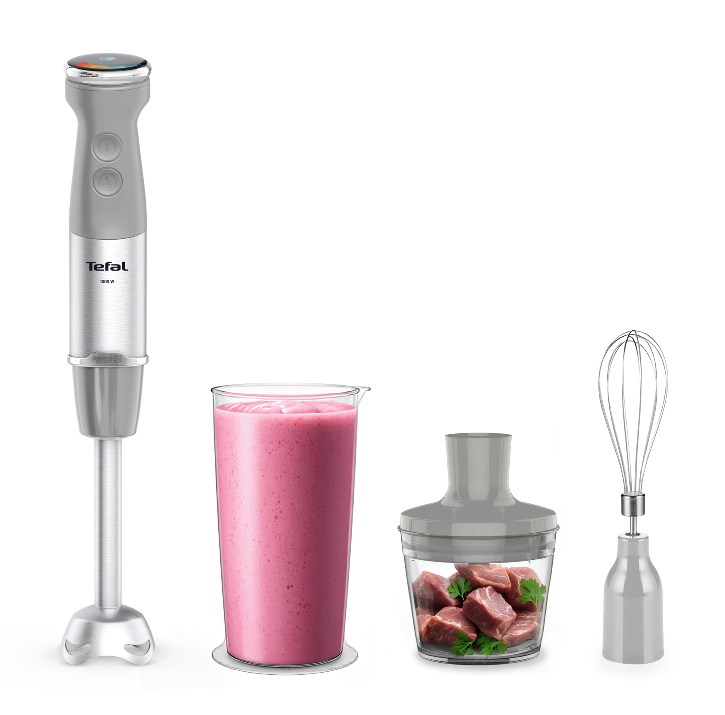 Tefal Quickchef+ Stabmixer, Powelix-Klingentechnologie, 20 Geschwindigkeitsstufen, Turbomodus, kompaktes Design, Schneebesenaufsatz, 800 ml-Dosierbecher, Silence-Modus, Softgrip-Griff, HB673B30