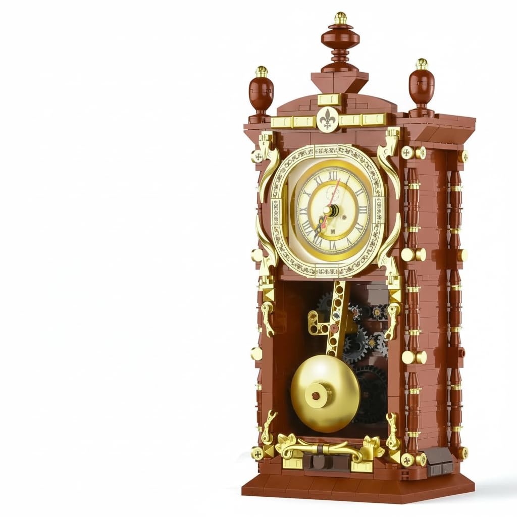 Vintage Swing Clock Building Blocks Set – 751 PCS Real Working Mechanical Clock with Alarm, Moving Pendulum, Rotating Dial, Electroplated Gold Finish, Steampunk Decor | 6 Months Structural Warranty-image-29
