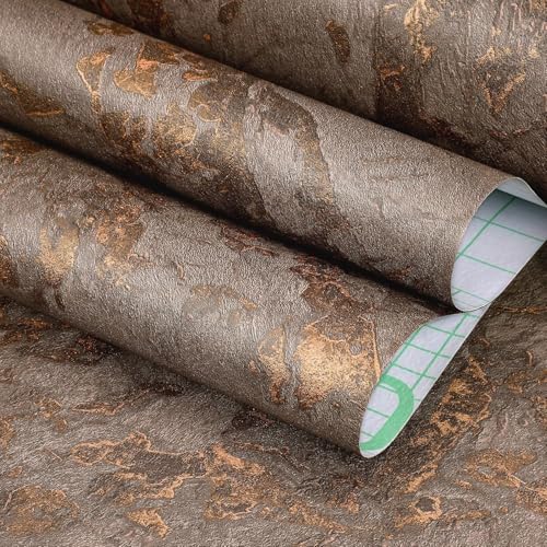 FunStick Gold Brown Lava Stone Marble Wallpaper Stick on Vinyl Wrap for Kitchen Table Worktops Waterproof Stone Marble Sticky Back Plastic Cupboards Furniture Bedroom Wallpaper Gold Brown 30CMx5M