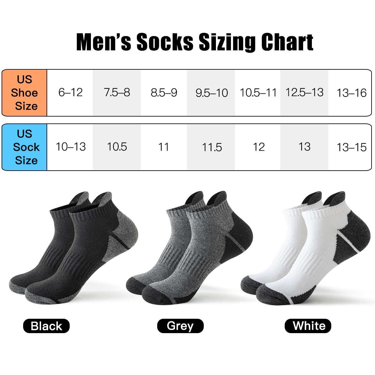 JOYNÉE 10 pares de calcetines de tobillo para hombre, calcetines atléticos para correr con pestaña de corte bajo para hombre