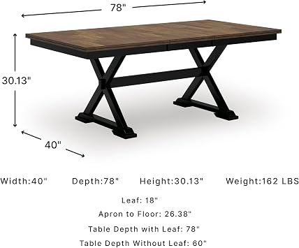 Signature Design by Ashley Wildenauer Dining Extension Table, 18 Self-Storing Butterfly Leaf, Hardwood Solids, Mango Veneer & MDF Substrate, Seats 6 to 8 for Kitchens, Black & Dark Brown, 78