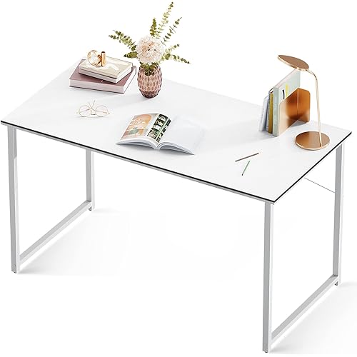 Coleshome 48 Inch Computer Desk, Modern Simple Style Desk for Home Office, Study Student Writing Desk, White