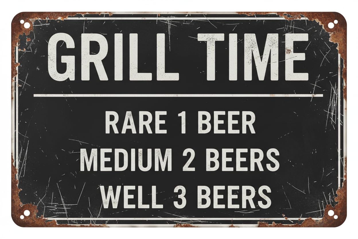Grill Time Well Done 3 Beers Funny Tin Sign, 8x12 Inch