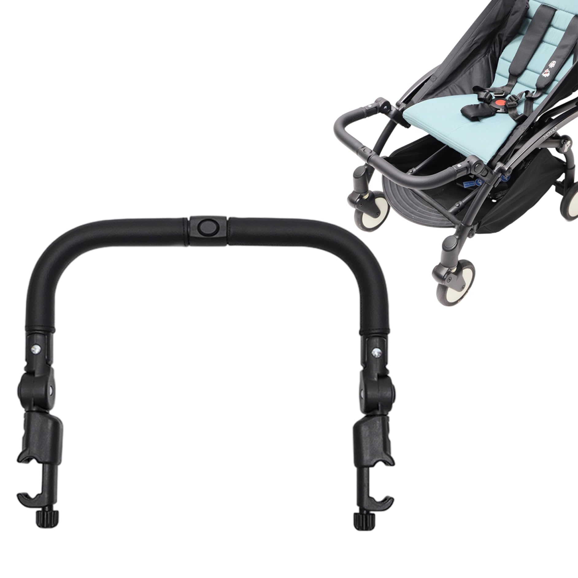 Barra paraurti per passeggino Accessori per maniglia per passeggino multifunzionali regolabili in pelle PU con interruttore a pulsante per la sicurezza del bambino, accessori per neonati, maniglia