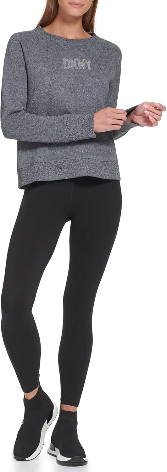 DKNY womens Rhinestone Logo Crew Neck