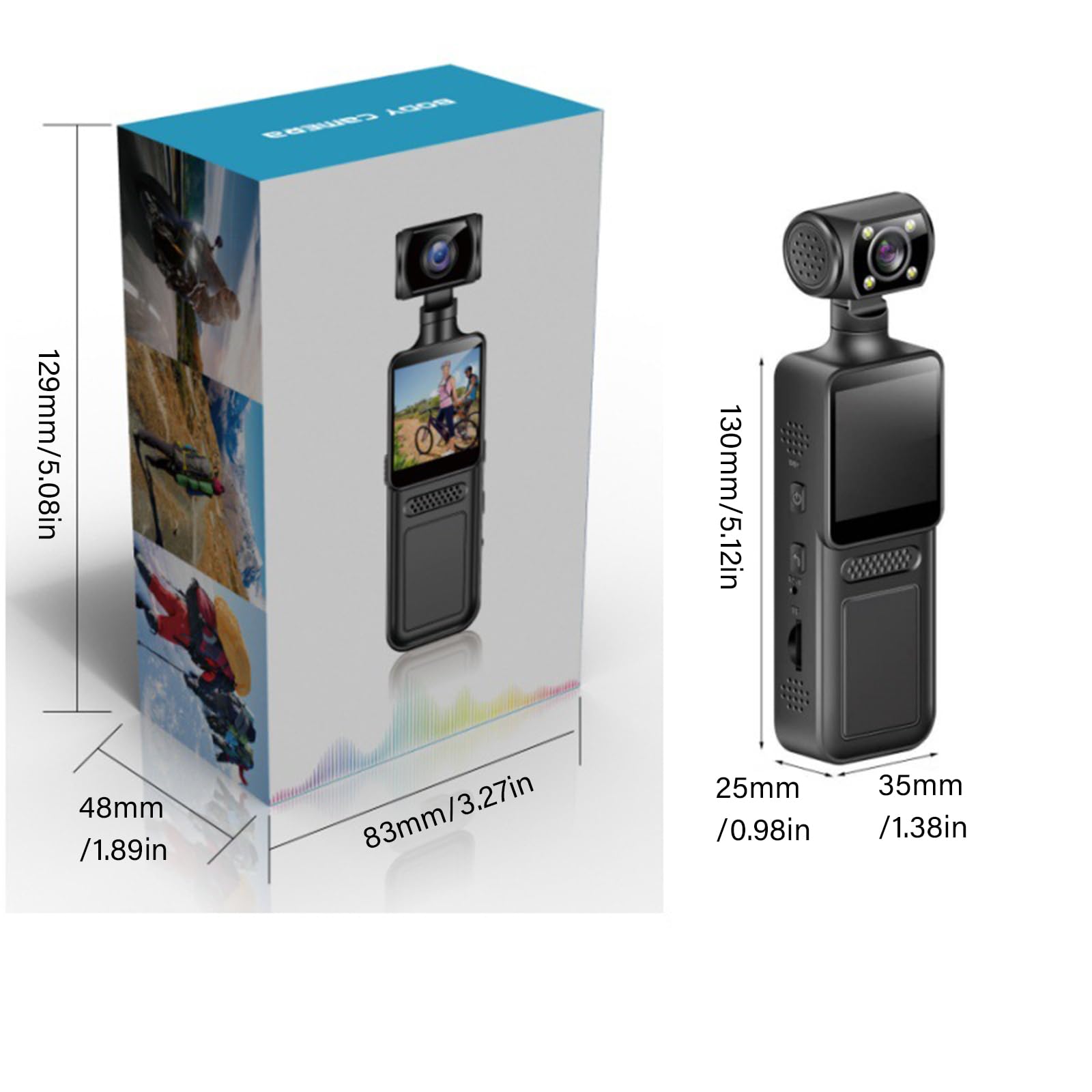 FOLODA Fotocamera portatile per sport, WiFi rotante a 180°, 4K-HD, fotocamera sportiva con schermo LCD da 1,3 pollici, con clip per microfono, per ciclismo, corsa, riprese di viaggio, vlog, video