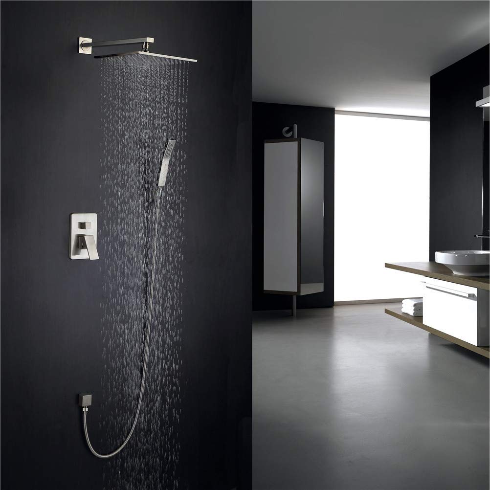 Système de douche antique LUNEZY en nickel brossé avec mitigeur et douchette