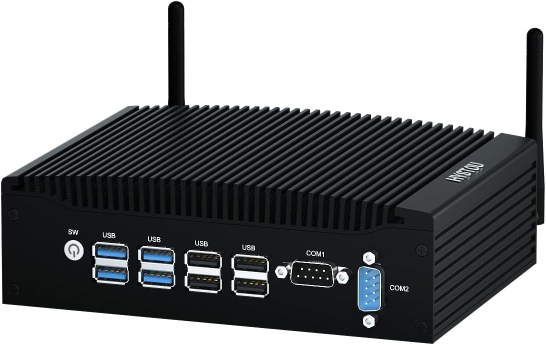 HYSTOU Lüfterloser Industrie Mini PC i5 8260U, 16GB RAM DDR4 512GB SSD, 4K Doppel Display, Vesa Halterung, Dual Gigabit LAN, Ubuntu/Linux Windows 11 Pro