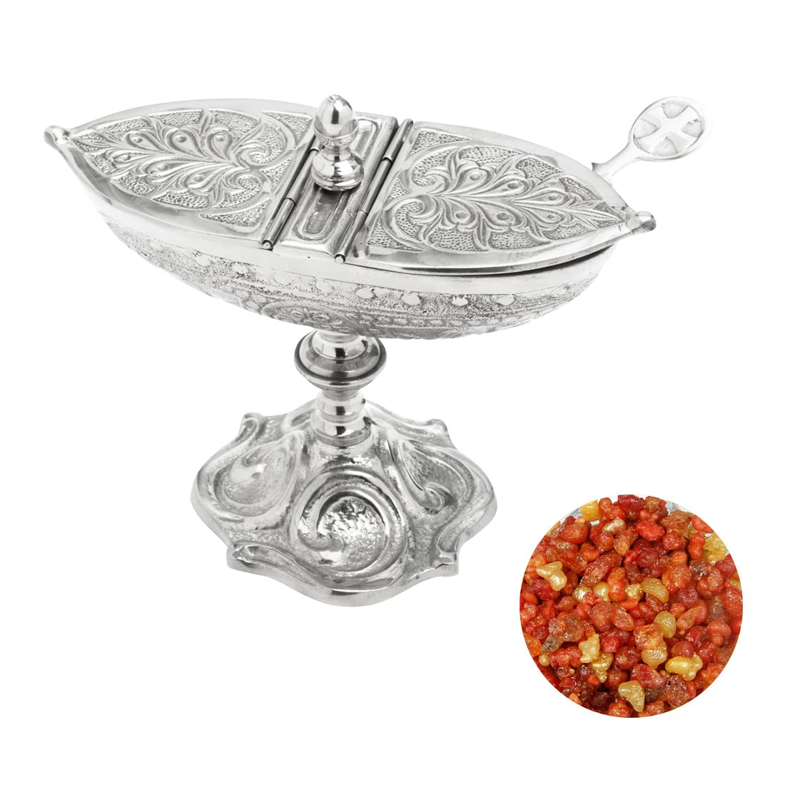 NKlaus Set di 3 barchette d'incenso in argento con cucchiaio 100g miscela d'incenso Solomon 40693
