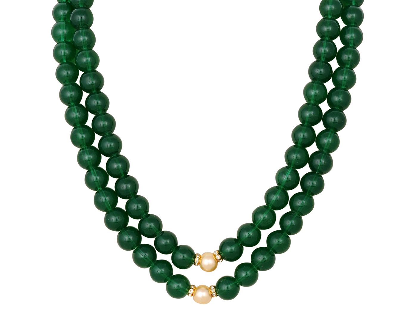 VISHAKA PEARLS AND JEWELLERS Party Wear Green Crystal Stone Pearl Necklace Set with Earrings for Women