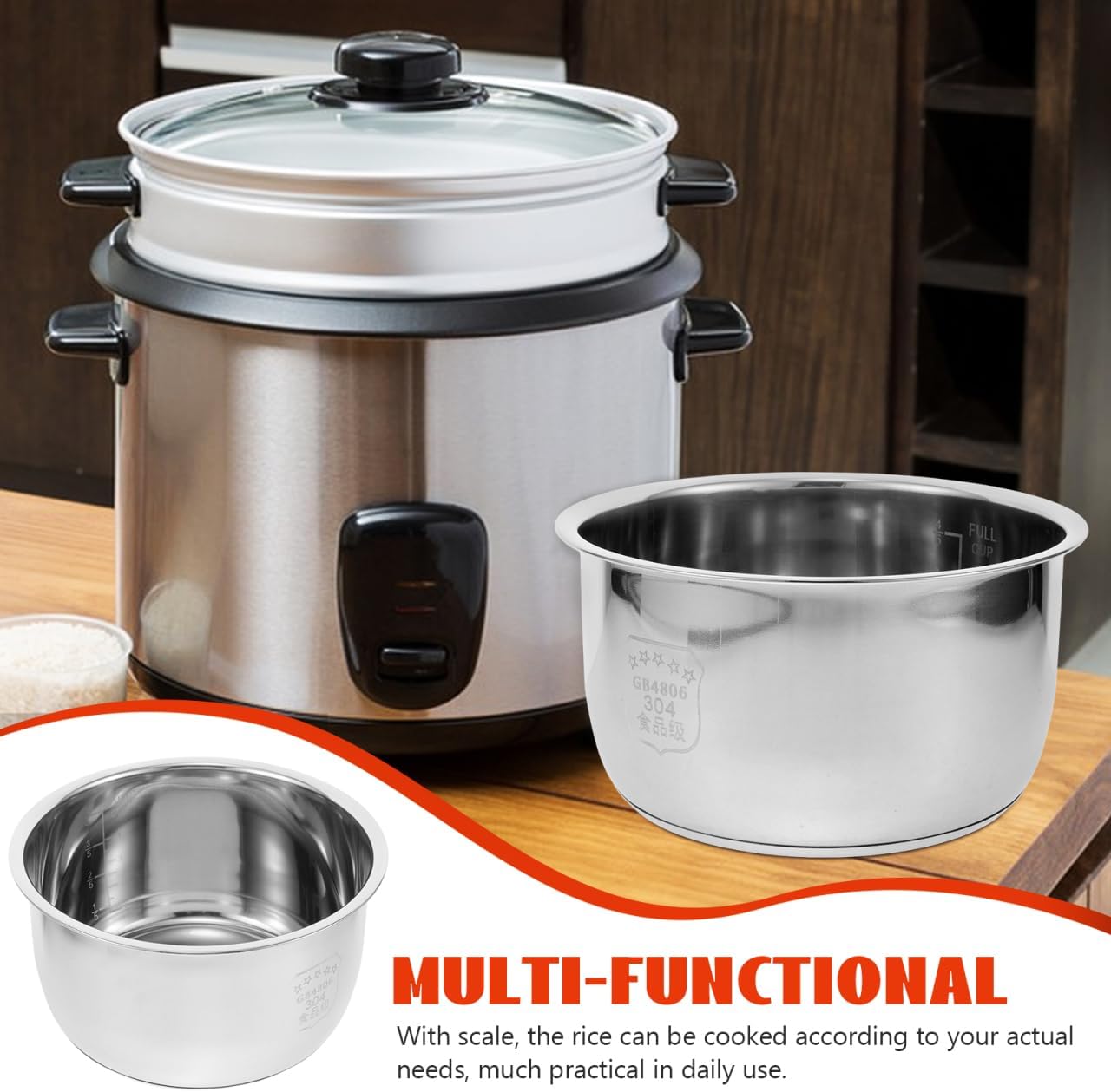 Stainless Steel Rice Cooker Inner Pot, Stainless Steel Rice Cooker Inner Pot Replacement Universal Replacement Scaled Kitchen Accessory