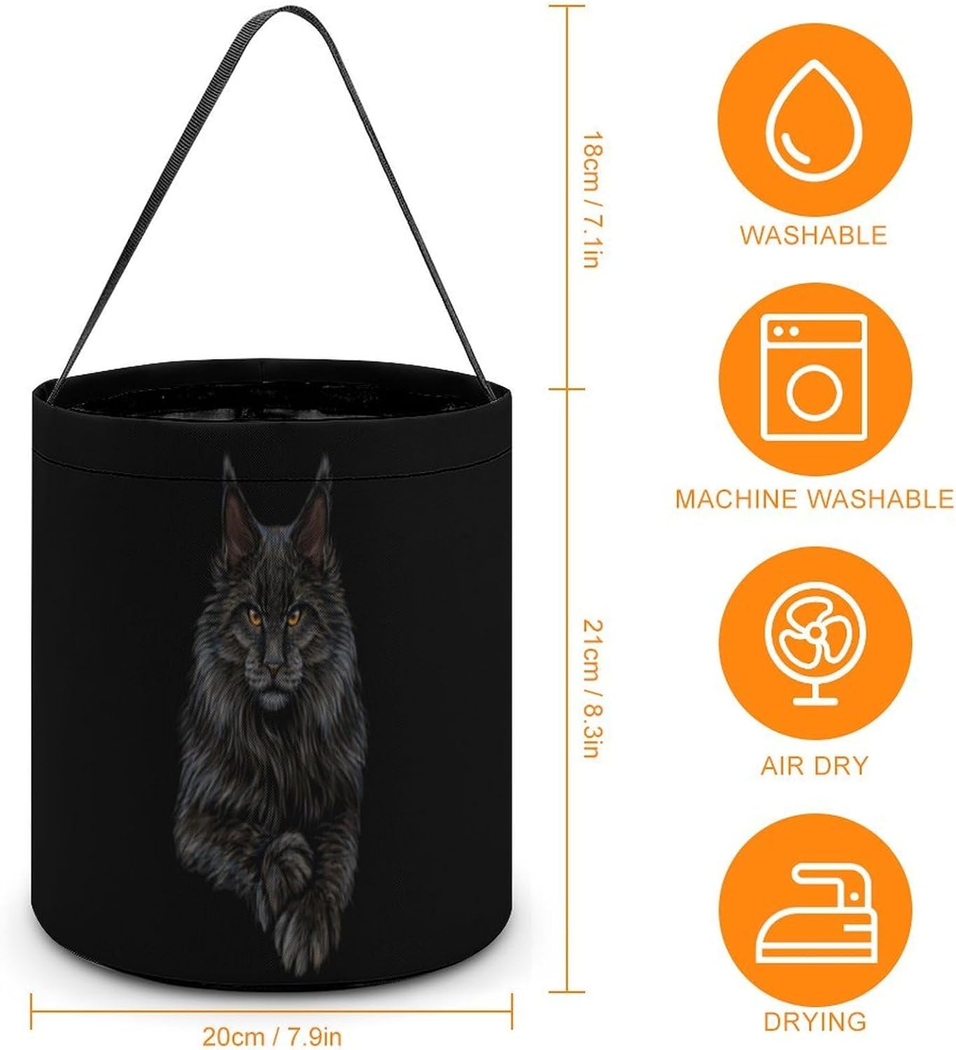 Maine Coon Cat Portrait on Black Halloween Treat Bag Reusable Candy Basket Tote Goody Bags Gift Party
