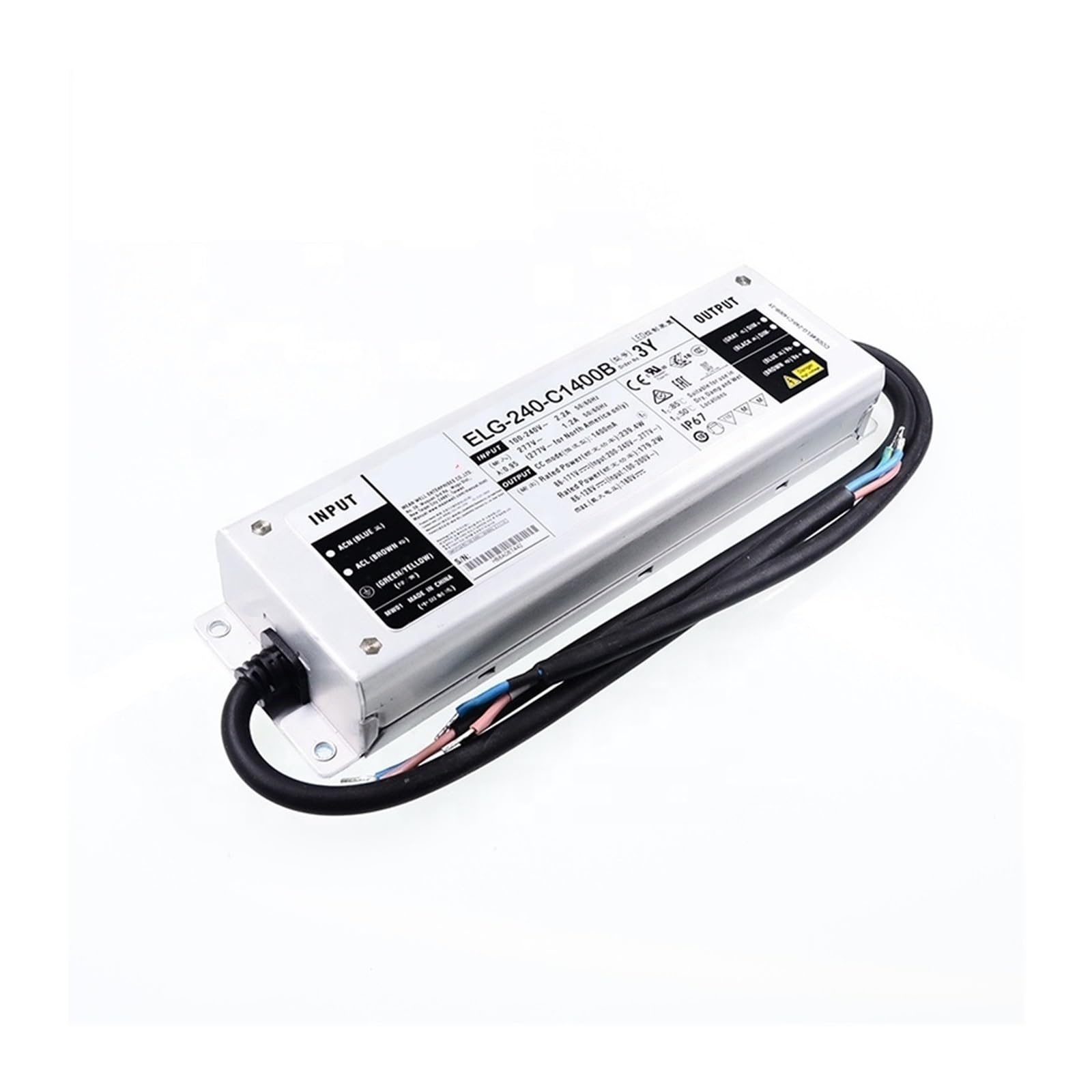 JGNAYRKJQI ELG-240-C1400B-3Y 240W 86~171V 1400mA Dimmable LED Power Supply Waterproof IP67 Dimming LED Driver B Type