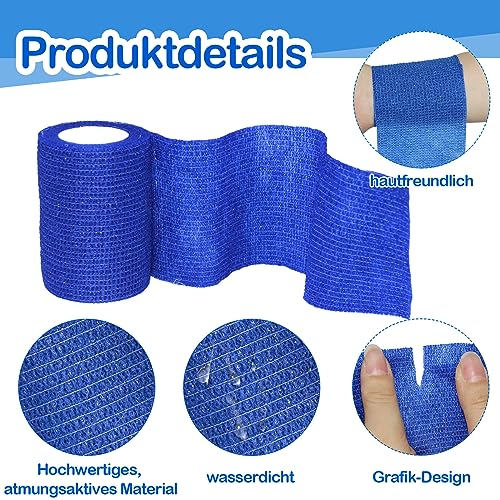 aurorayer 8 Rollen Selbstklebender Verband 7,5cm x4,5m Sport Elastische Fixierbinde,Selbsthaftende Bandage, Vet Wrap Pet Fixierbinde für Finger Pferd Katze Hund (Blau)