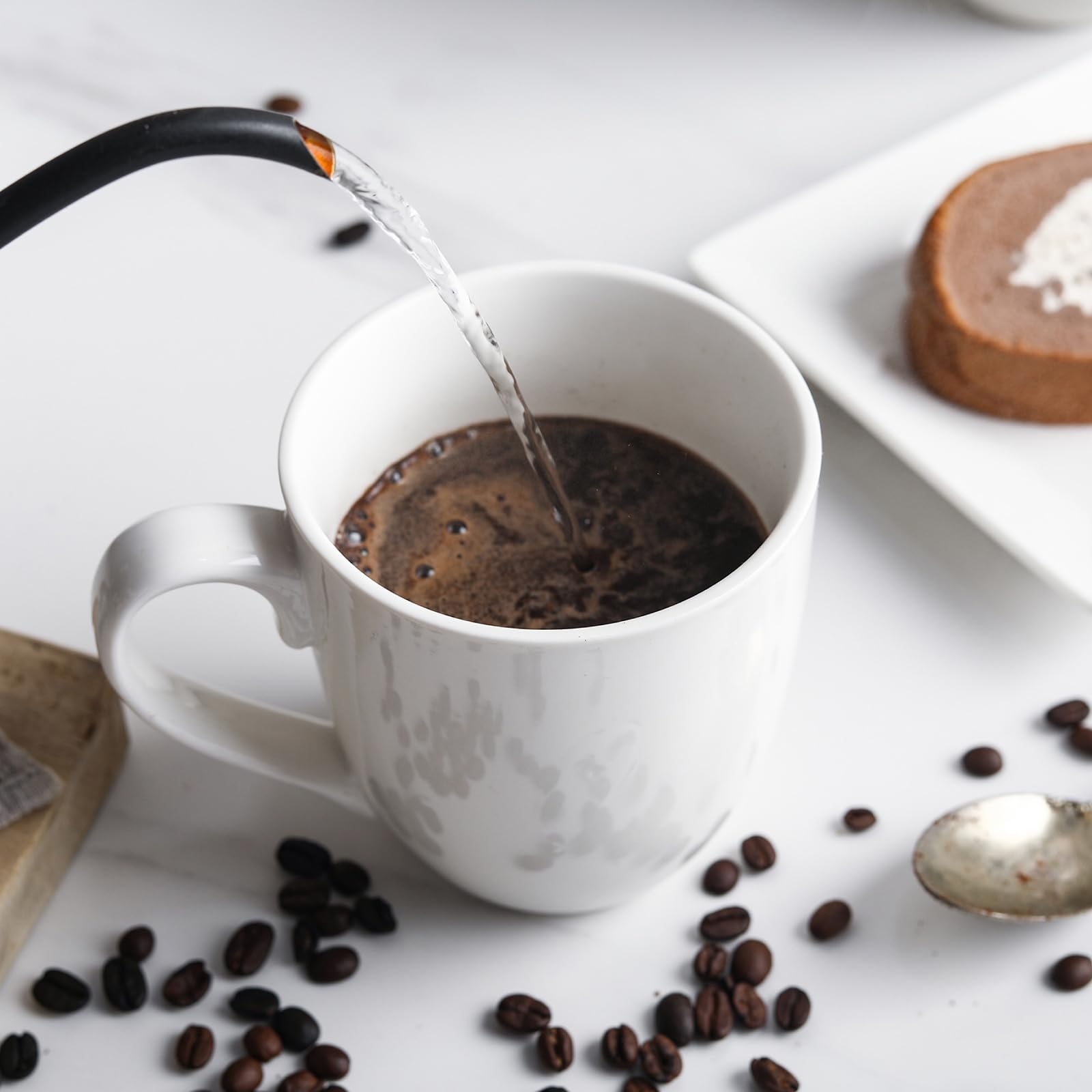 Taza de café blanca de 16 onzas, taza de leche de gran capacidad, taza de cerámica para café, té caliente, taza de capuchino de cacao caliente, apta para microondas y lavavajillas (6 piezas)