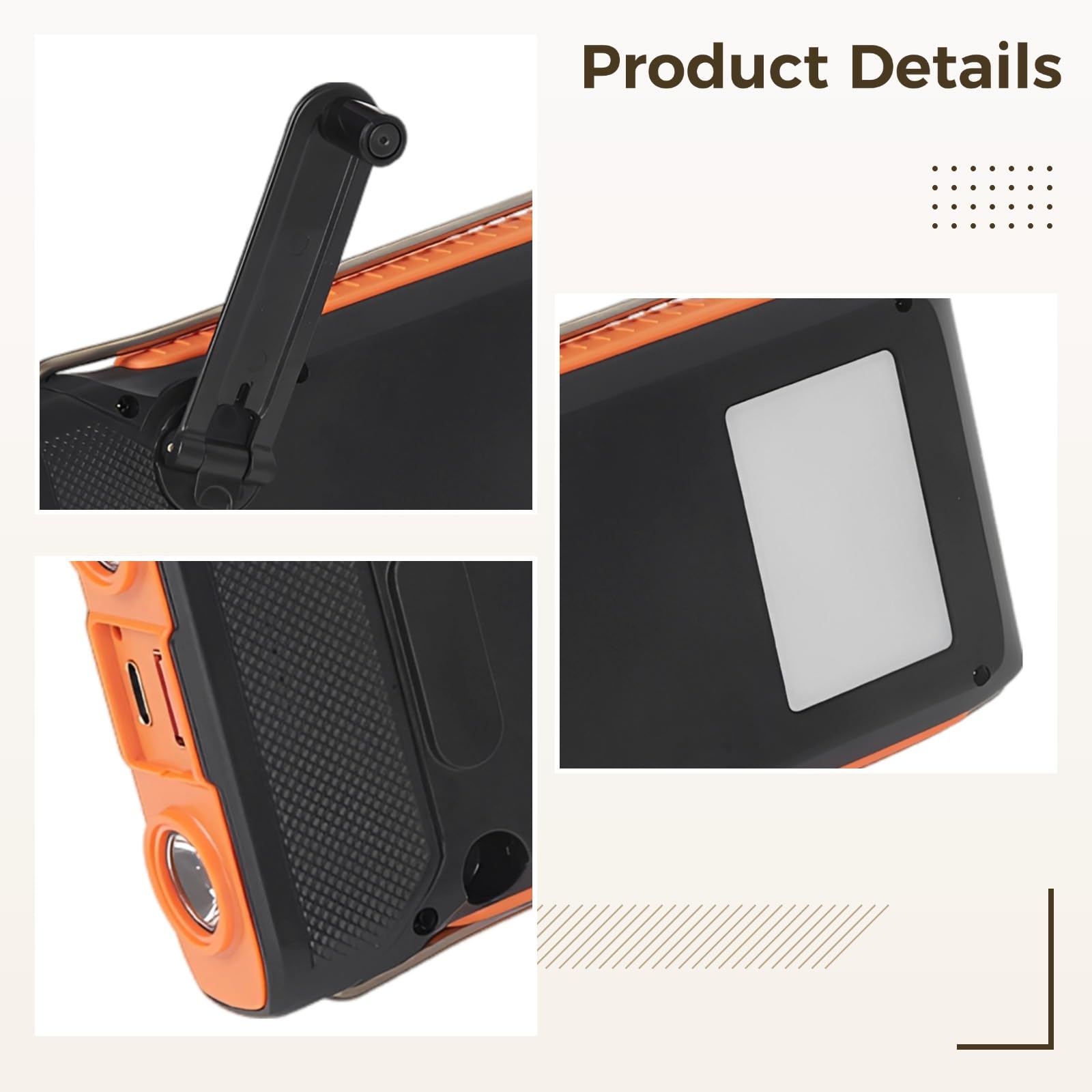 Solarny powerbank z korbą ręczną, przenośna ładowarka z dwoma wyjściami USB, awaryjne źródło zasilania, latarka kempingowa ze światłem do czytania, solidna obudowa ABS