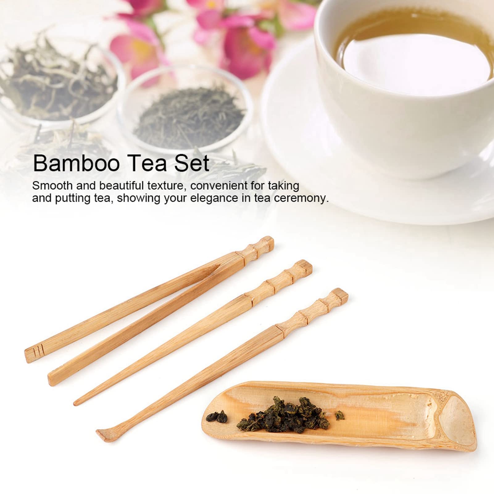 4PCS Tea Service Tool Set, Wood Exquisite Tea Scoop Tea Clip Set Kongfu Tea Set for Tea Ceremony Accessories