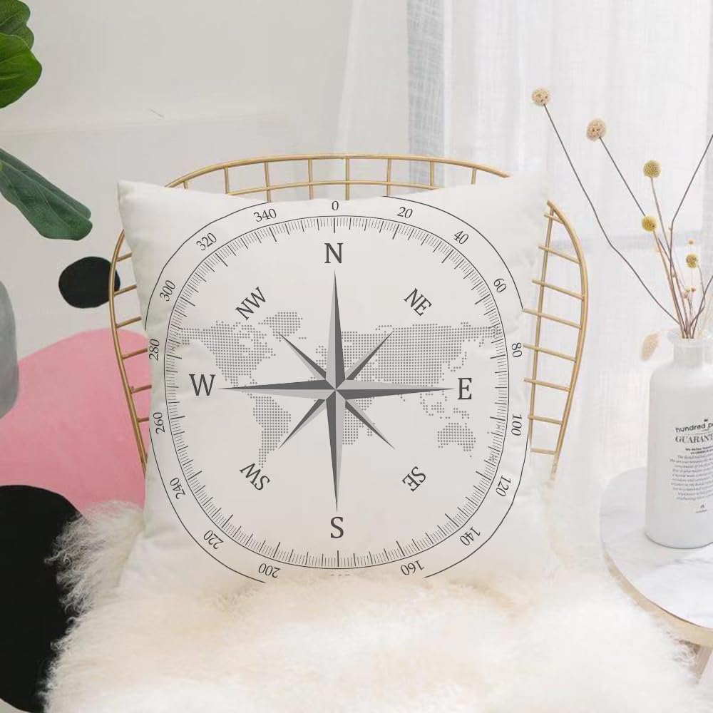 HYMSXW Cushion Cover,Throw Pillow Case Home Decorative for Living Room Bedroom Sofa Chair 20X20 Inch,Compass Illustration World Map Maritime Seaman Life Equipment Monochromic,Pillowcase 50X50cm