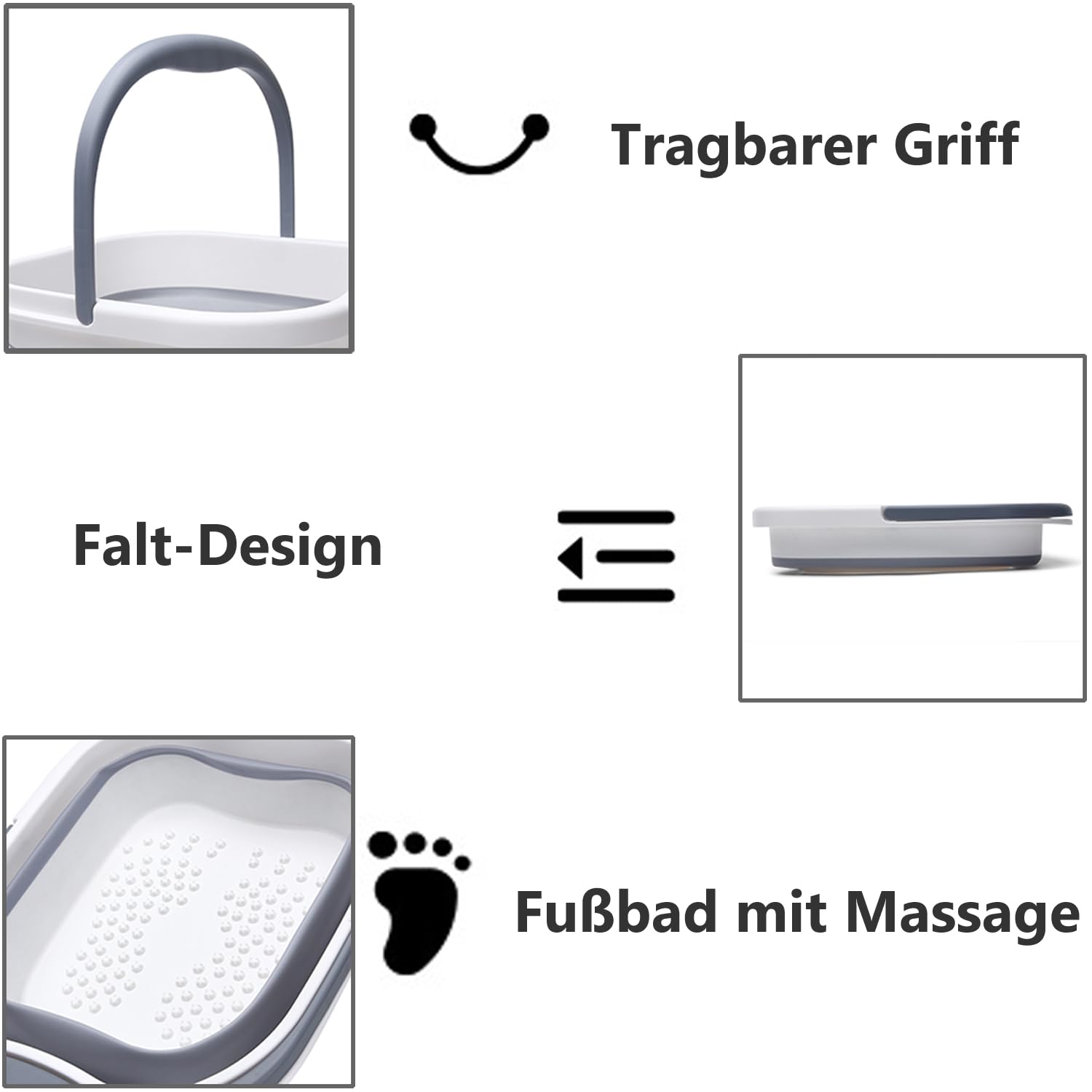 Fusswanne Fussbad, Faltbare Tragbare Fußbadewanne mit Griff, Griff Tragbares Fußmassage, Faltbares Fußmassagegerät Fußbad, für Linderung von Müdigkeit