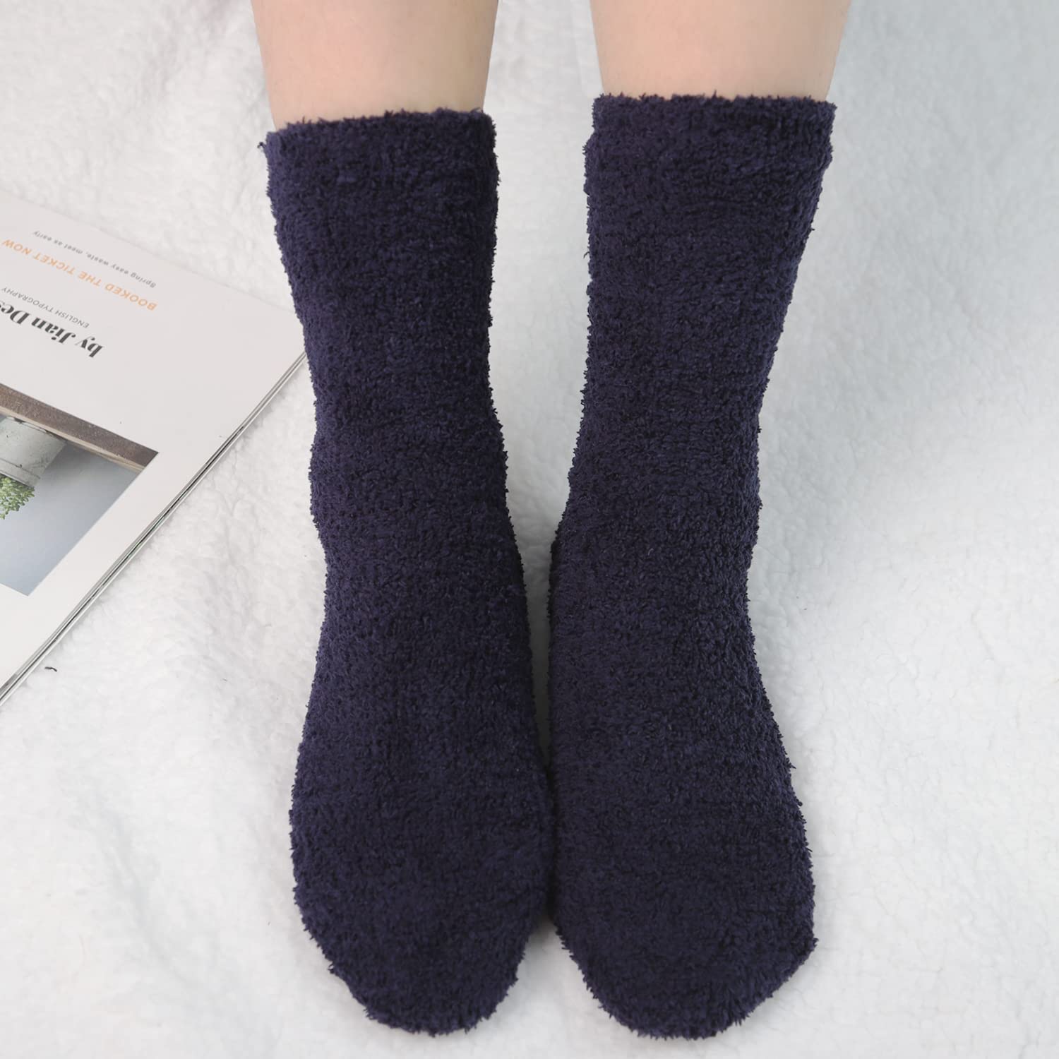 HIALTODAY 5/6 pares de calcetines suaves para mujer, calcetines de cama mullidos de forro polar coral, calcetines gruesos de felpa cálidos, suaves y cómodos en invierno, Mezcla, Talla única