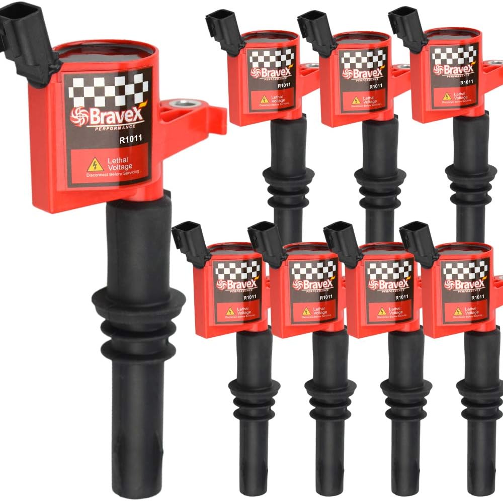High Performance 8 PACK Straight Boot Ignition Coils 15% More Energy F-150 for Ford Lincoln Mercury V8 V10 4.6l 5.4l 6.8l Compatible with DG511 C1541 FD508-Upgrade (RED) Red B511