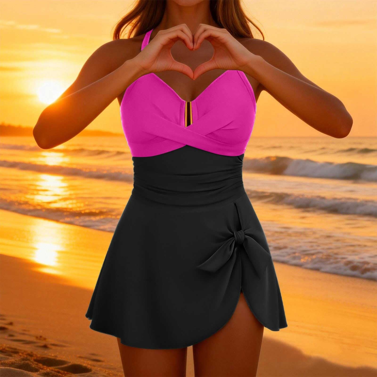 Generico Costume da Bagno da Donna con Push Up Arricciato, Sexy, Scollo a V, Stile Tummy Control Costume da Piscina Donna