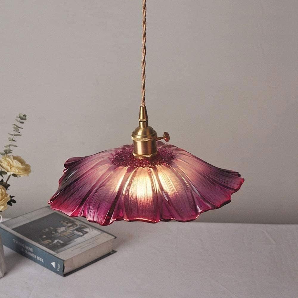 Lampy wiszące na stół w stylu retro Rodzaj kwiatu Szklany abażur Oświetlenie Liść lotosu Szklany żyrandol Mosiężna oprawka E27 Lampa sufitowa Kuchnia Obszar wiejski Restauracja Salon Wisząca lampa