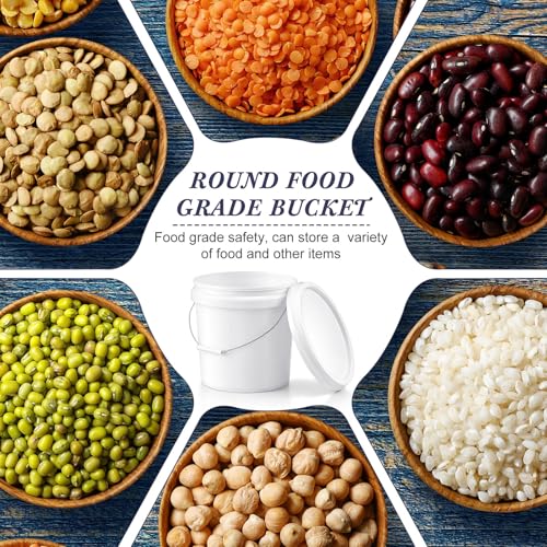 Image of Mumufy 10 Pcs 3.5 Gallon Round Food Grade Bucket with Lid Plastic Buckets Pail with Handle Lid Heavy Duty Buckets for Storing Dry Food Charcoal Camping Fishing(White)
