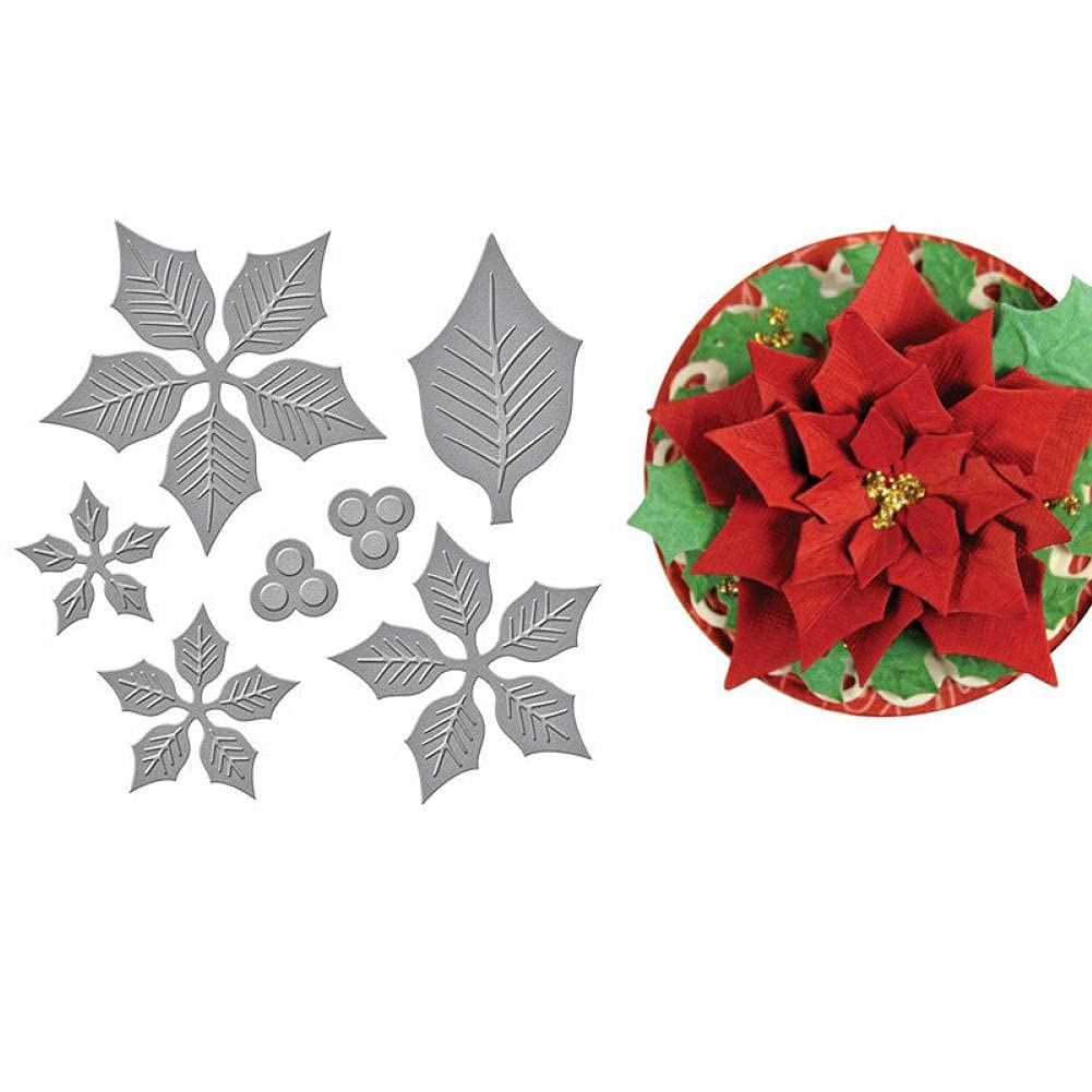 Ruluti Layered Poinsettia Etched Xmas Christmas Cuts Metal Cutting Scrapbooking Crafting Paper Art Emboss Stencil Poinsettia