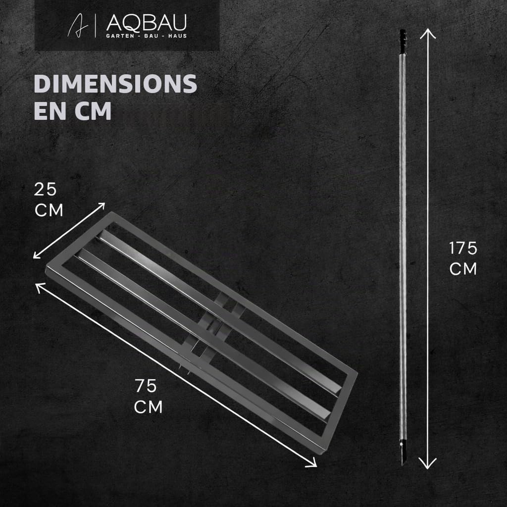 Râteau Niveleur de Pelouse 75x25 cm avec Manche 175 cm – Niveleur de Sol en Acier pour Égaliser Gazon, Répartir Sable et Terre – Outil de Jardin