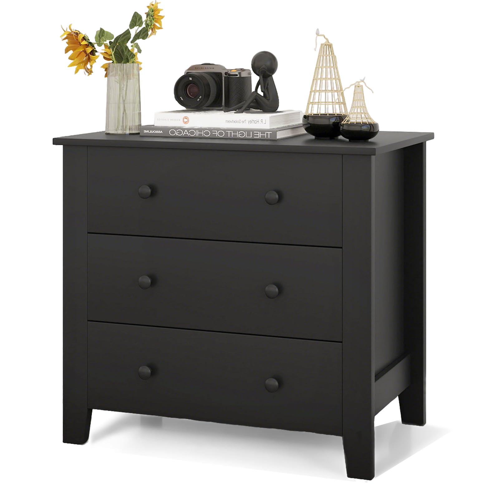 DORTALA 3 Drawer Dresser, Chest of Drawers with Metal Knobs, Bedside Table Nightstand Dresser for Bedroom, Entryway, Nursery, 28.5" x 18" x 26"