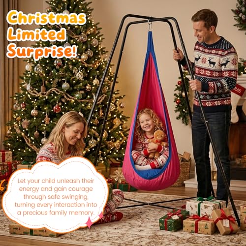 Swing Stand Frame with Sensory Swing and Pod Swing, Heavy-Duty X-Frame Sensory Swing Stand for Kids, Indoor & Outdoor Autism Sensory Hammock with Stand 330LBS Capacity for Home Backyard Park （Pink） by Lanmun - Image 8