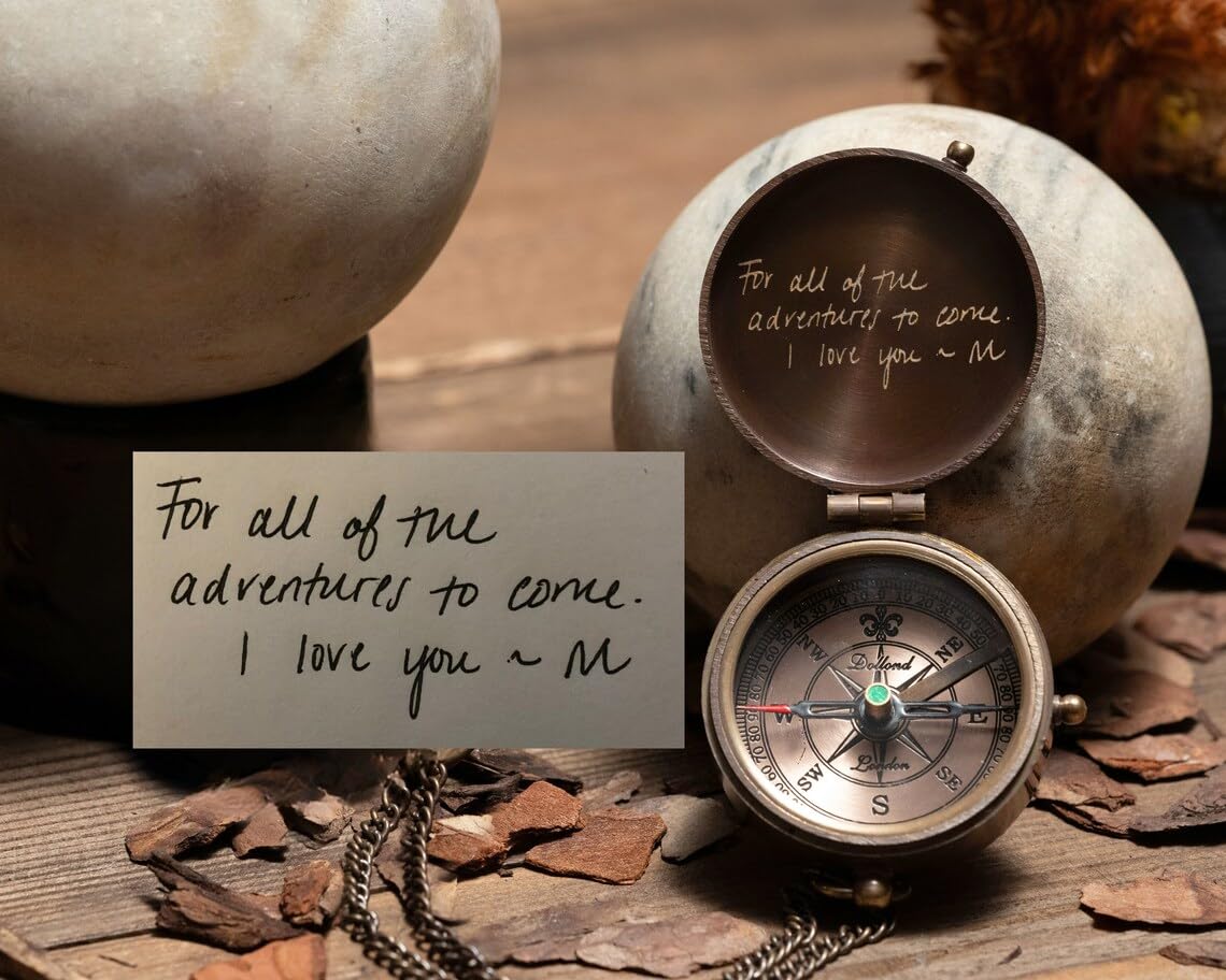 Personalized Actual Handwriting Engraved Pocket Compass Brass Nautical Birthday Gift for Your lovedones-image-43