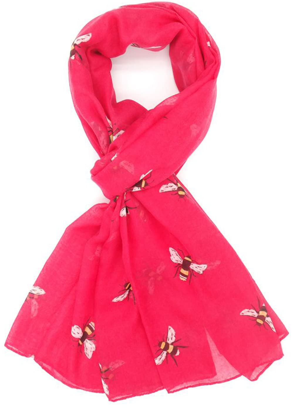 GlamLondon Bee Scarf Bumble Bees Pattern Ladies Design Printed Scarves (Fuchsia Red)
