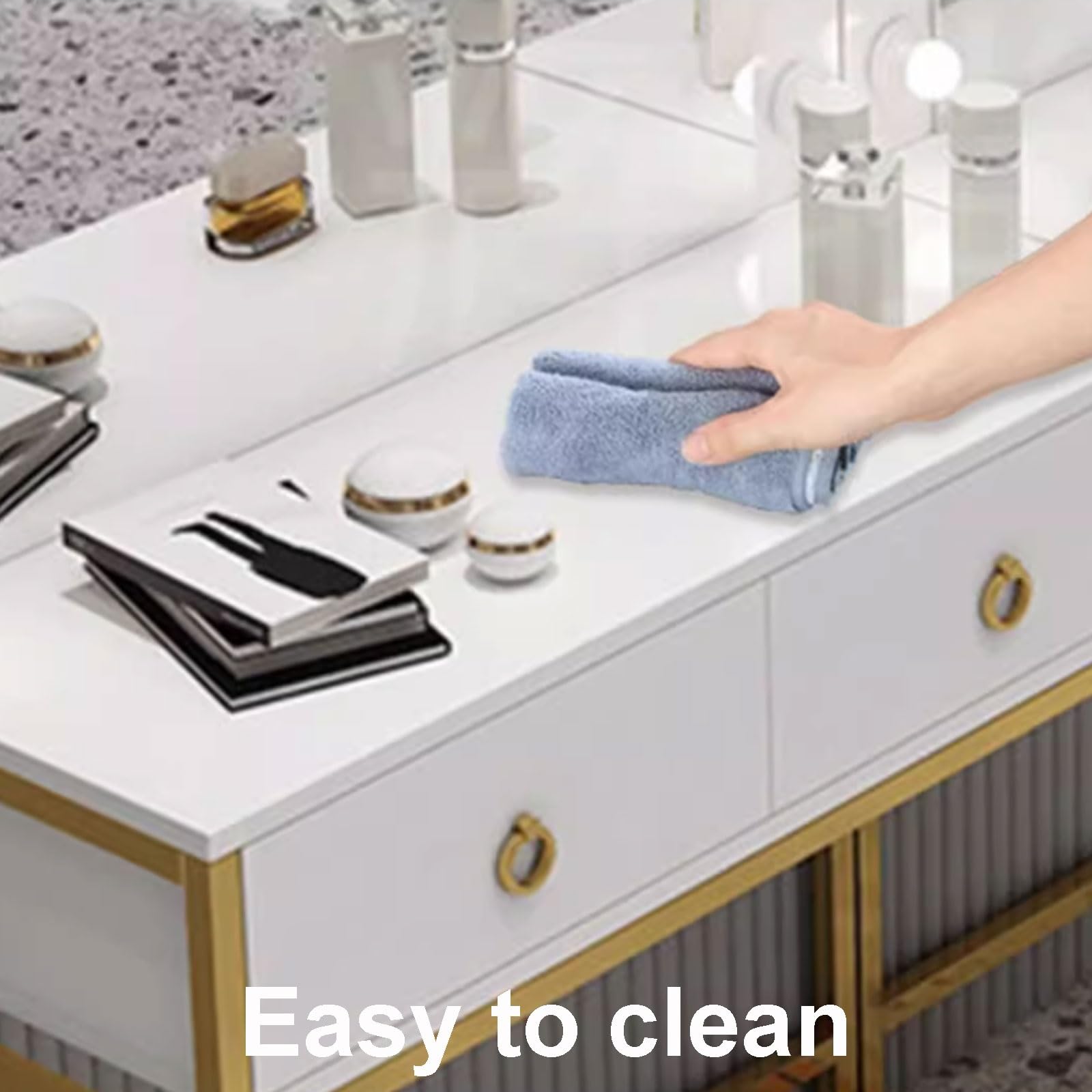 Elegante specchio da trucco illuminato in oro bianco – Piccola postazione trucco e soluzione per riporre oggetti per casa e studio – Design moderno ed elegante, perfetto per gli amanti della bellezza