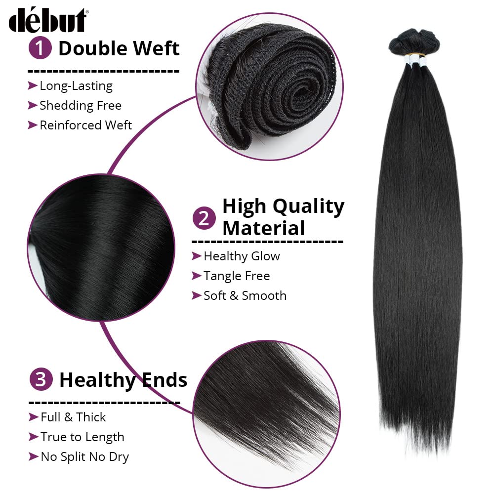 DÉBUT Long Straight Hair 6 Bundles 26 28 30 Inches High Temperature Fiber 300g for Full Head Synthetic Hair Weave 1B Color