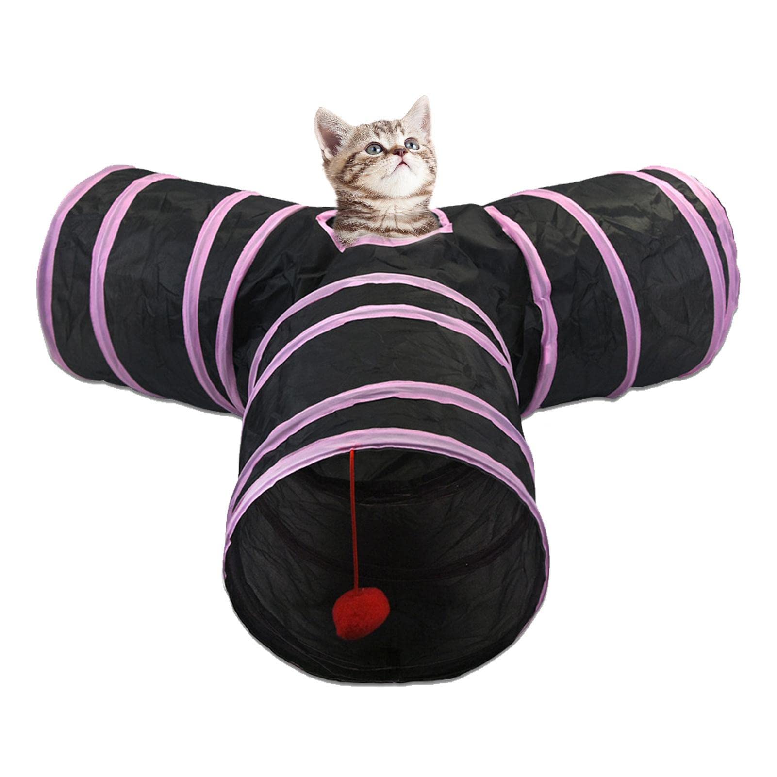 Túnel Plegable para 3 Vías | Túnel Conejo Juguete para Gatos con Bola Colgante, Túnel Juego para Mascotas, Juguetes Tubo para Interior Y Exterior, Túnel Juego para Gatos