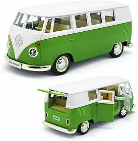 Miniatura de carro Kombi 1969 em metal, Carrinho de ferro Kombi, 1:32, 13 CM, RMZ City (Verde escuro e Branco)