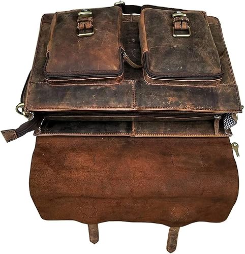 Miniatura 7 de cuero Bolso de mensajero retro marrón para computadora portátil, maletín de oficina, bolsa de viaje cruzada para hombres y mujeres, bolsa de oficina
