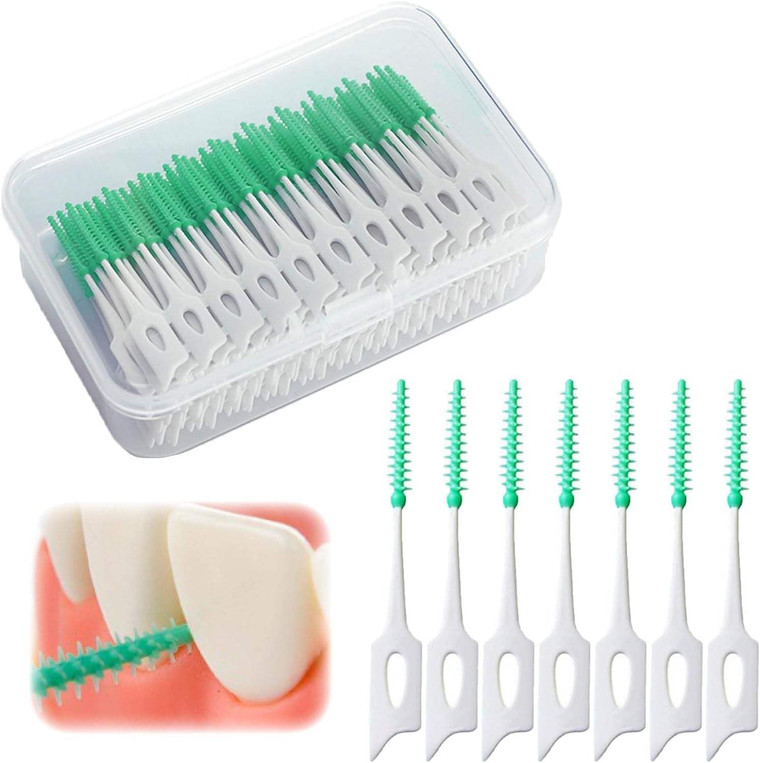 40 Pcs Brace Interdental Brush | Dual-Use Soft Silicone Teeth Cleaning Picks | Portable Oral Care Brush for Adults & Children | Green-image-45