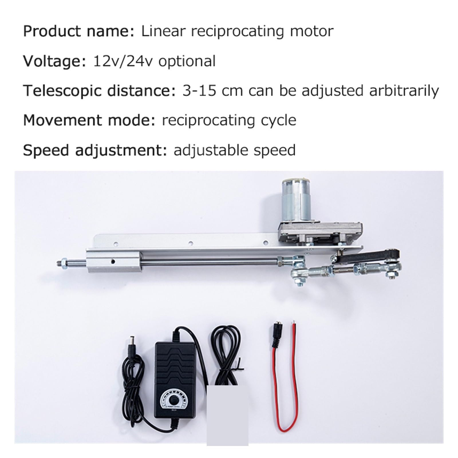 DC24V tłokowy siłownik liniowy teleskopowy wahacza skok 3-15CM zestaw silnika elektrycznego regulacja prędkości Adapter,Wielofunkcyjny(90rpm)