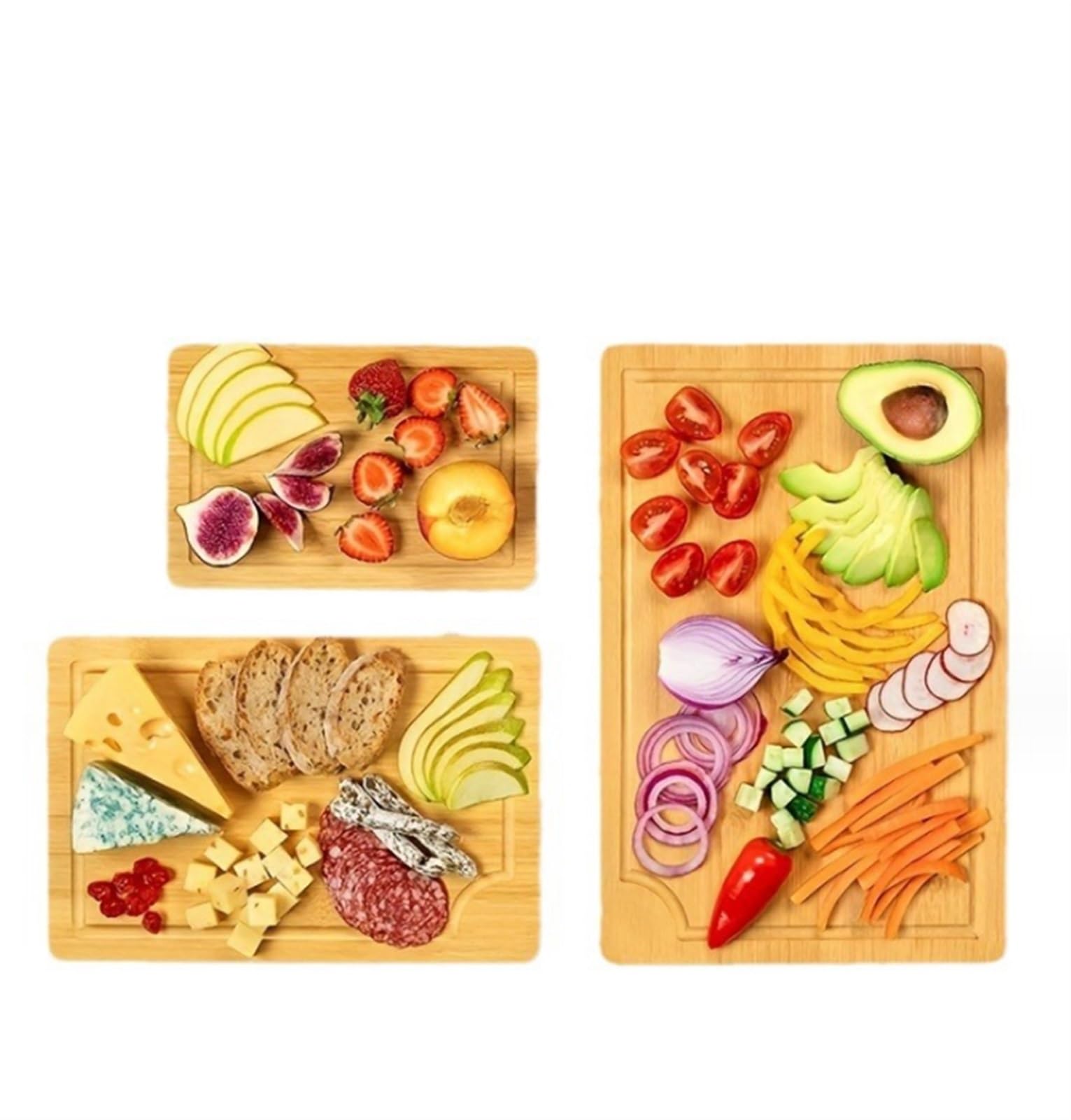 Juego de 3 tablas de cortar de bambú grandes, medianas y pequeñas, de madera orgánica, para cocina, duraderas, ecológicas