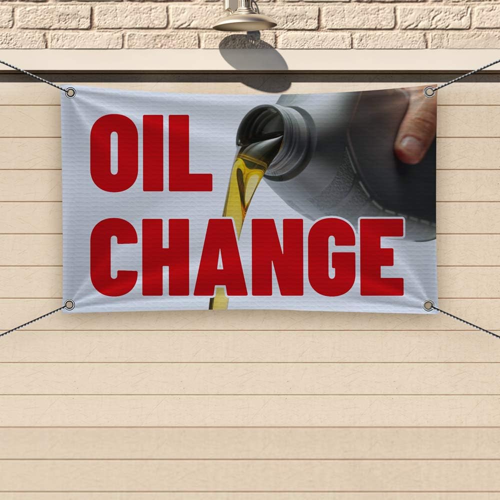 GotPrint Oil Change Vinyl Banner Sign for Garage Outdoor Glossy with Grommets and Hemming Included - 3 ft x 5 ft (Pack 1)