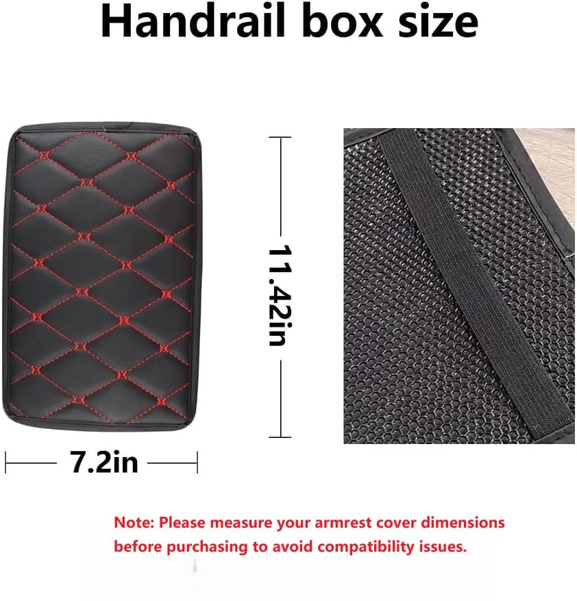 Center Console Cover,Soft Comfortable PU Leather Car Armrest Cushion,Waterproof and Anti-scratch Armrest Seat Box Cover Profector,Car Interior Accessories Universal For SUV/Truck/Vehicle (Black/Red)