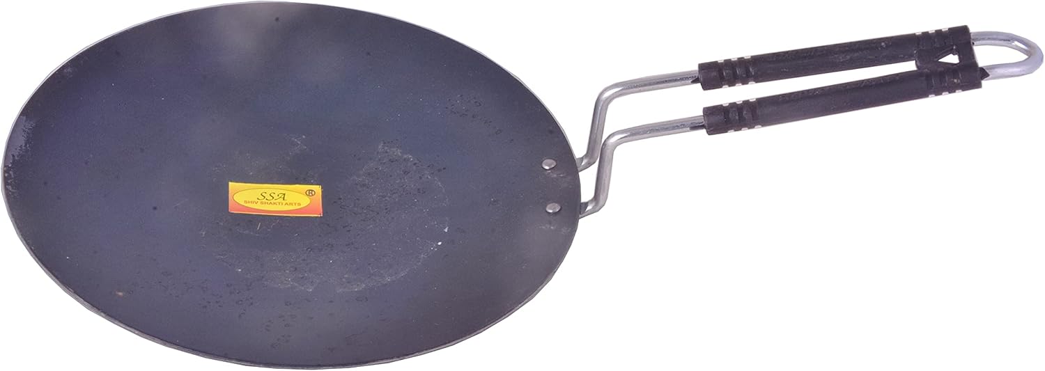 SHIV SHAKTI ARTS® Iron Tawa, Original Handmade Loha Iron Lokhand Roti/Chapati Tawa with Steel Handle